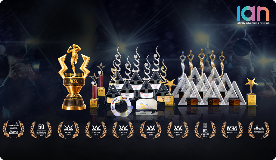 Infinity Advertising Network&rsquo;s awards and accolades: RMAI Flame Award, 50 Most Influential Rural Marketing Professionals of India, DAC Awards 2014 through 2018, BE Awards 2018, ECHO Awards 2018 and Mobbys Awards 2018